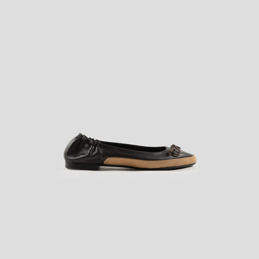 Garnier bicolor ballerinas in choco and beige smooth leather 
