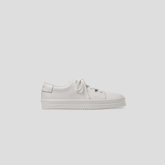 Box-sole sneakers in ivory smooth leather